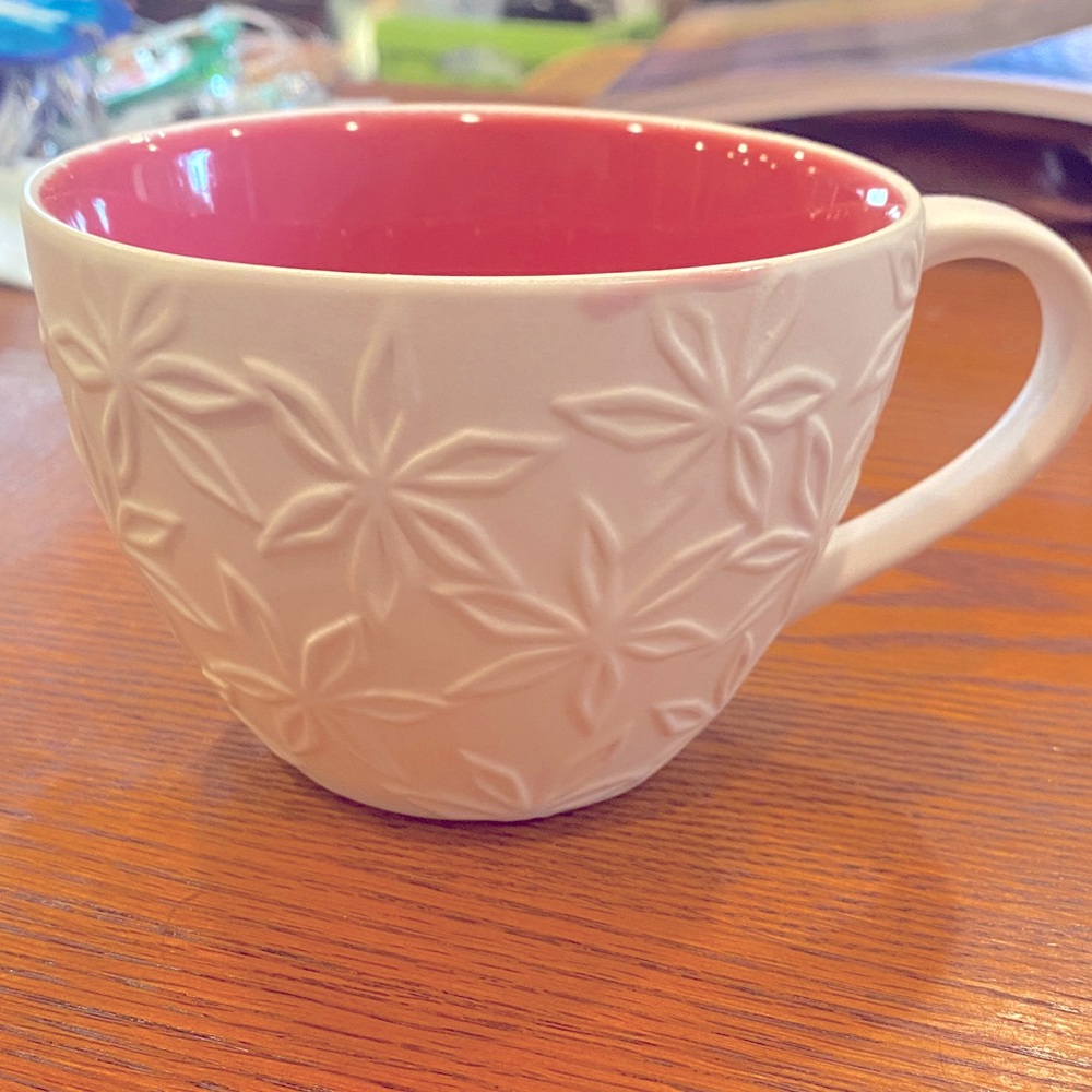 Vintage Starbucks Floral Embossed White and Pink Mug